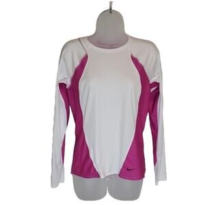 Woman's Nike Fit Dry Pink White Long Sleeve Top SZ S